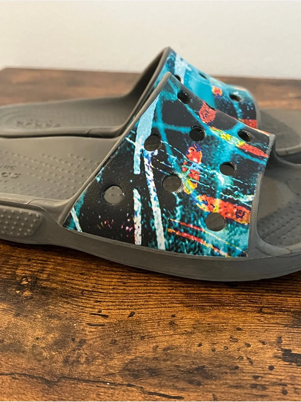 Kids Slide Sandals with Teal & Gray Galaxy Abstract Print